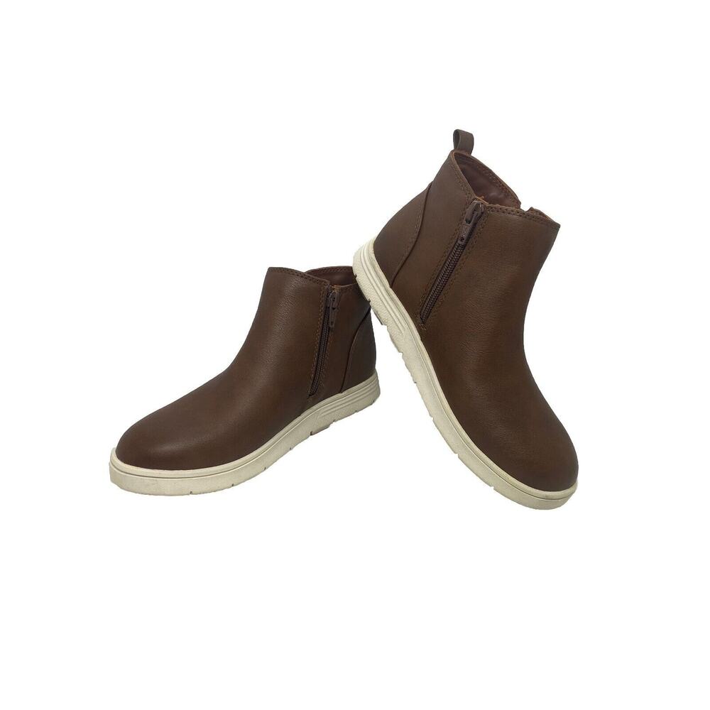 Cat & Jack Big Kids Abram Sneakers Side Zipper Faux Brown Leather Size 3 - Picture 5 of 12
